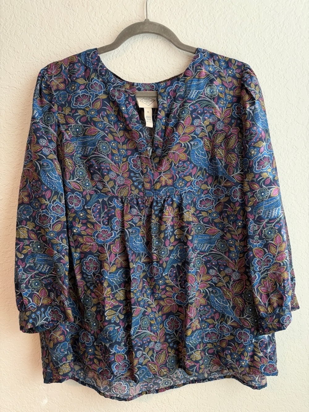 St. John's Bay Navy Floral Print Tunic with Pink and Yellow Accents